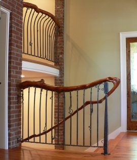 Ручная ковка с оригинальным деревянным поручнем Код: ЛП-114