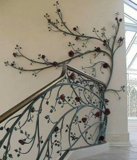 Эксклюзивные  перила прекрасные розы в ковке Код : ЛП-388